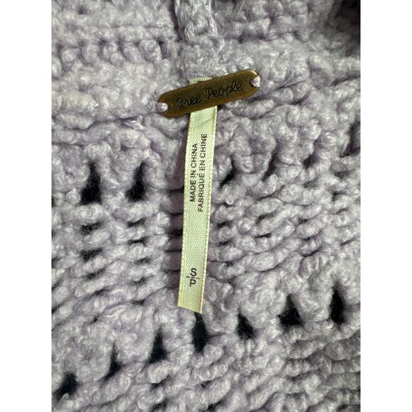 Free People Lavender Chunky Knit Cardigan Wool Blend Open Front Oversized sz S - Picture 5 of 7
